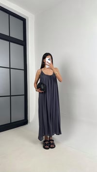 Antrasit Ayarlanabilir Askılı MD Muadil Astarlı Keten Elbise Gaus00474GausELBİSEGU1002109