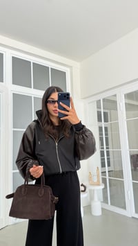 Kahve Deri Detaylı Kapüşonlu Hırka Beli Lastikli Pantolon İkili Premium Takım GAUS-02177GAUSSuitsGAUS-02177
