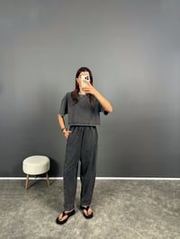 Ava Antrasit Yıkama Tshirt Pantolon İkili TakımGausTAKIMGU008486