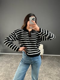 Siyah Çizgili Polo Yaka Triko KazakGausKAZAKGU002994