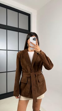 Kahve Astarlı Cep Detaylı Kuşaklı Süet Ceket GAUS-00168GAUSCEKETGAUS-00168