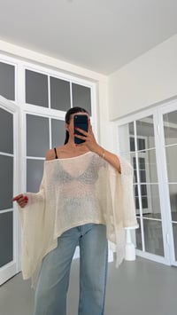 Krem Asimetrik Sim Detaylı Triko Panço GAUS-01836GAUSPançoGAUS-01836
