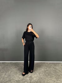 Nore Siyah Modal Kumaş Rahat Dokuma Kısa Kol Tshirt Pantolon TakımGausTAKIMGU008715