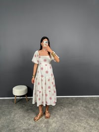 Cool Pembe Empirme Sırt Fiyonklu Keten Elbise GausELBİSEGU008477