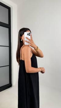 Siyah Ayarlanabilir Askılı Muadil Kırışık Kumaş Elbise Gaus00674GausELBİSEGU1002553
