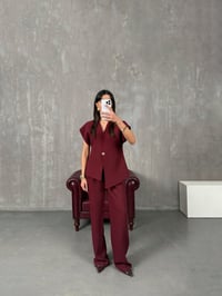 Jasmin Bordo Premium Asimetrik Yelekli TakımGausTAKIMGU100345