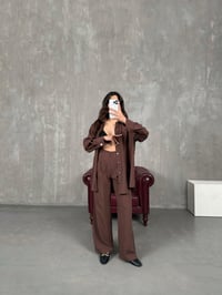 Sonya Acı Kahve Kuşaklı Çıtçıt Düğmeli Tensel TakımGausTAKIMGU100759