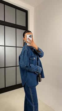 Lacivert Zımba Detaylı Gömlek Pantolon İkili Denim Takım GAUS-00194GAUSTAKIMGAUS-00194
