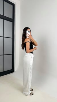 Beyaz Beli Lastikli Muadil Keten Pantolon Gaus00623GausPANTOLONGU1002455