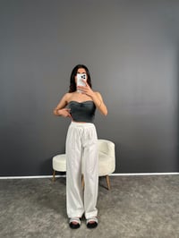 Rusha Beyaz Beli Lastikli Poliviskon Pantolon GausPANTOLONGU004747