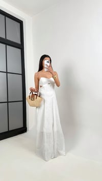 Beyaz Askılı Sırt Dekolteli Astarlı Keten Elbise Gaus00352GausELBİSEGU1001819