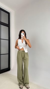 Yeşil Beli Lastikli Cep Detaylı Gabardin Pantolon GAUS-0082GAUSPANTOLONGAUS-0082