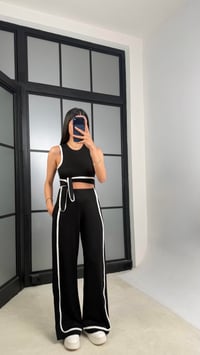 Siyah Bağlama Detaylı Bluz Beli Lastikli Pantolon Biyeli Modal Takım GAUS-01473GAUSSuitsGAUS-01473