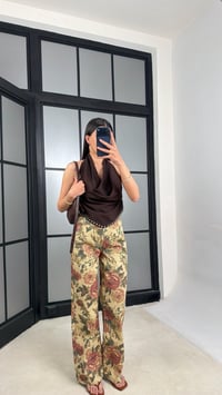 Sarı Çiçek Desenli Yüksek Bel Jean GAUS-01486GAUSDENİM PANTOLONGAUS-01486