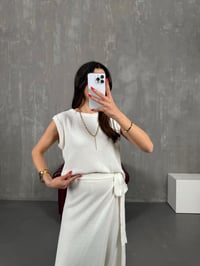 Krem Etekli Pantolon Sıfır Kol Triko Takım Gaus00174GausTAKIMGU1001402