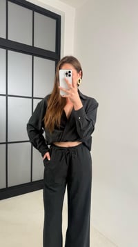 Antrasit Bağlamalı Kemer Detaylı Bluz Beli Lastikli Pantolon Eskitme Desenli Takım GAUS-00489GAUSSuitsGAUS-00489