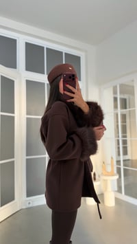 Kahve Astarlı Kolu Kürklü Kuşaklı Kaşe Kaban GAUS-02268GAUSKABANGAUS-02268