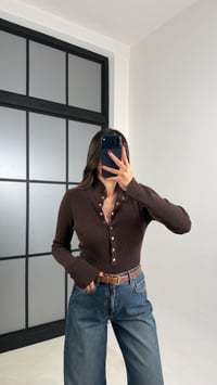 Acı Kahve Çıtçıt Düğmeli Triko Kazak GAUS-00780GAUSKAZAKGAUS-00780