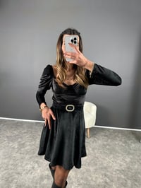Siyah Kadife Kemerli Elbise GausELBİSEGU002920
