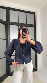 Lacivert Bebe Yaka Önü Bağlamalı Transparan Gömlek GAUS-01241GAUSGÖMLEKGAUS-01241