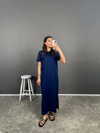 Minu Lacivert Salaş Yırtmaçlı Bisiklet Yaka ElbiseGausELBİSEGU008149