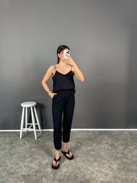 Cornu Siyah İp Askılı Bluz Keten İkili TakımGausTAKIMGU008220