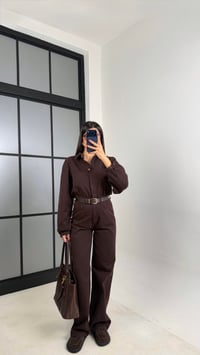 Kahve Kemerli Premium Denim Tulum GAUS-00739GAUSTULUMGAUS-00739