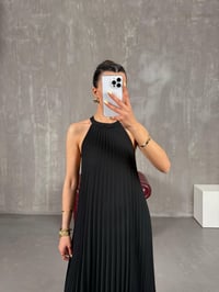 Siyah Pileli Astarlı Uzun Elbise Gaus00122GausELBİSEGU1001275