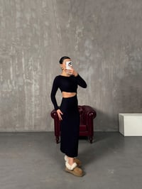 Loneva Siyah Belden Dekolteli Fitilli Yumuşak Triko ElbiseGausELBİSEGU00904394