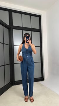 Mavi Boyundan Bağlamalı Tasarım Tencel Denim Tulum GAUS-01357GAUSJumpsuitsGAUS-01357