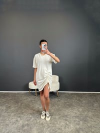 Ekru Yandan Büzgülü Elbise GausELBİSEGU004343