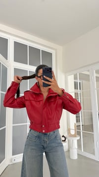 Kırmızı Dik Yaka Astarlı Vatkalı Muadil Deri Ceket GAUS-02162GAUSJacketsGAUS-02162