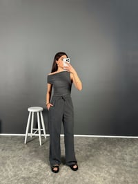 Zr Model Siyah Büzgülü Omuz Dekolteli İkili Takım GausTAKIMGU008061