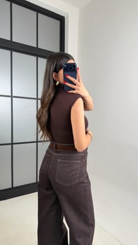 Acı Kahve Yüksek Bel Kemerli Eskitme Jean GAUS-00927GAUSDenim PantsGAUS-00927