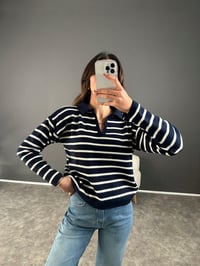 Lacivert Çizgili Polo Yaka Triko KazakGausKAZAKGU002992