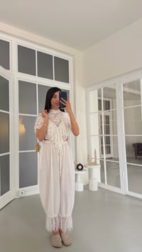 Beyaz Beli Lastikli Dantel Detaylı Pinterest Şalvar GAUS-01763GAUSPANTOLONGAUS-01763