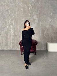 Fornas Siyah Madonna Yaka Triko Bluz Etek TakımGausTAKIMGU00903895