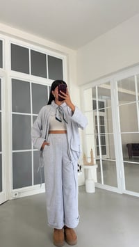 Gri Şal Detaylı Hırka Beli Lastikli Pantolon İkili Modal Takım GAUS-02176GAUSSuitsGAUS-02176