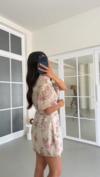 Pembe Transparan Çiçek Desenli Mini Elbise GAUS-01665GAUSELBİSEGAUS-01665