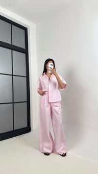 Pembe Yarım Kol Cepli Gömlek Beli Lastikli Pantolon Yarım Astarlı Pamuk Karışımlı Takım Gaus00356  GausTAKIMGU1001824