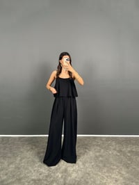 Blon Siyah İp Askılı  Crop Bluz Bol Paça Pantolon Zr Model İkili TakımGausTAKIMGU008593