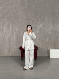 Beyaz Kuşaklı Gabardin Takım Gaus00157GausTAKIMGU1001361