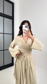 Taş Bağlamalı Üst Beli Lastikli Pantolon Bürümcük Takım Gaus00389 GausTAKIMGU1001908