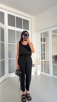Siyah Bluz Beli Lastikli Pantolon İkili Tencel Takım GAUS-01769GAUSTAKIMGAUS-01769