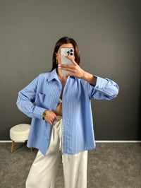 Raiza Mavi Çzigili Oversize Gömlek GausGÖMLEKGU007249