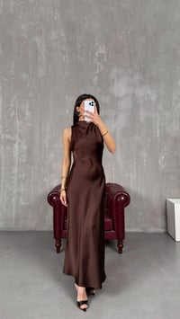 Kahve ZR Model Kemerli Saten Elbise GAUS-01259GAUSELBİSEGAUS-01259