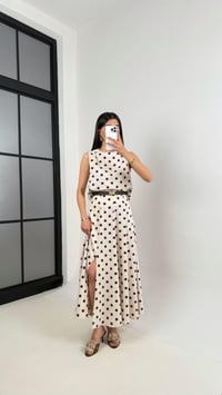 Taş Kahve Puantiyeli Crop Yırtmaçlı Etek Keten Takım Gaus00401GausTAKIMGU1001941