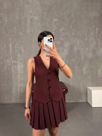 Bordo Yelekli Pileli Muadil Elbise Gaus00166GausELBİSEGU1001385