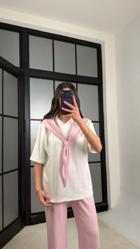 Pembe Şal Detaylı Basic Tshirt Beli Lastikli Pantolon İkili Eşofman Takımı GAUS-01284GAUSTAKIMGAUS-01284