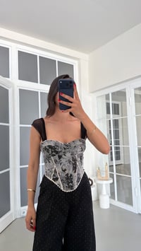 Gri Desenli Askılı Tasarım Korse GAUS-01864GAUSBlouseGAUS-01864
